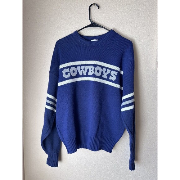 Vtg Dallas Cowboys Sweater Cliff Engle Blue Wool Blend Size Medium Made In USA - Picture 1 of 5